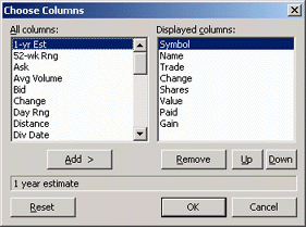 Choosing columns to be displayed