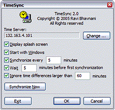 TimeSync Settings window
